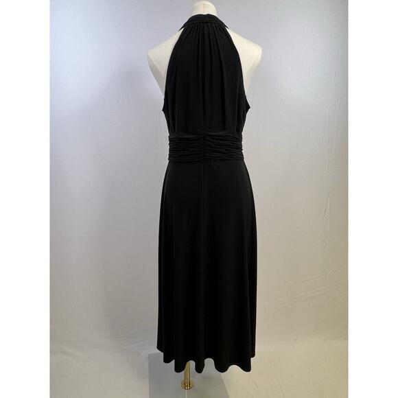 VTG Evan Picone Black Sleeveless V Neck Halter Empire Midi Dress 10 Cocktail - Picture 3 of 10